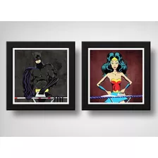 Kit 2 Quadros Batman & Mulher Maravilha Lavanderia Decoracao