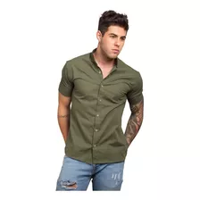 Camisa Masculina Manga Curta Verde Militar Ya! Clothing