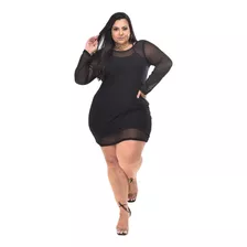 Vestido Tule Com Vestido Tubinho Canelado Midisize Plus Size