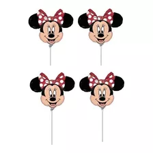 4 Globos Minnie Mouse Moño Rojo Red Met 14in P Arreglo Aire