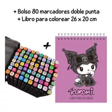 Pack 80 Marcadores 2puntas + Libro Para Colorear Kuromi