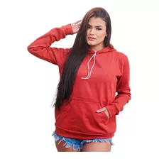 Moletom Flanelado Feminino Liso Blusa De Frio Com Capuz