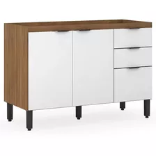 Balcão Cozinha 120cm 3 Pta 2 Gav Firenze D2 Amendola Branco Cor Marrom