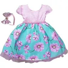 Vestido Festa Infantil Floral Princesa Luxo Com Tiara 