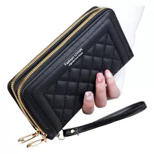 Metal Doble Cremallera Gran Capacidad Cartera Para Mujeres