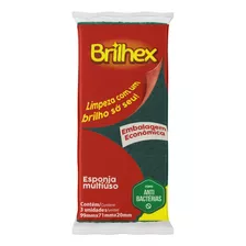 Esponja Brilhex Multiuso De Espuma De Poliuretano E Fibra Sintetica Pacote X 3