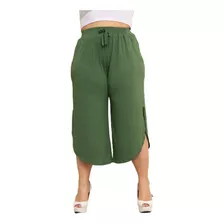 Calça Pantacourt Feminina Plus Size Fenda Lateral Viscolycra