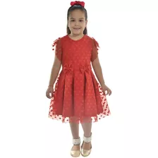 Vestido Vermelho Infantil Tule Poá Luxuoso