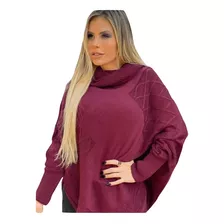 Blusa De Frio Feminino Tricô Moda Inverno Gola Alta Poncho