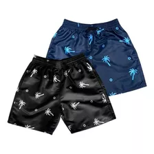 Kit 2 Shorts Tactel Masculinos Com Bolsos Moda Praia Verão