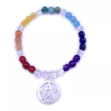 7 Chakras Pulseira Pingente Pentagrama Banhado A Prata