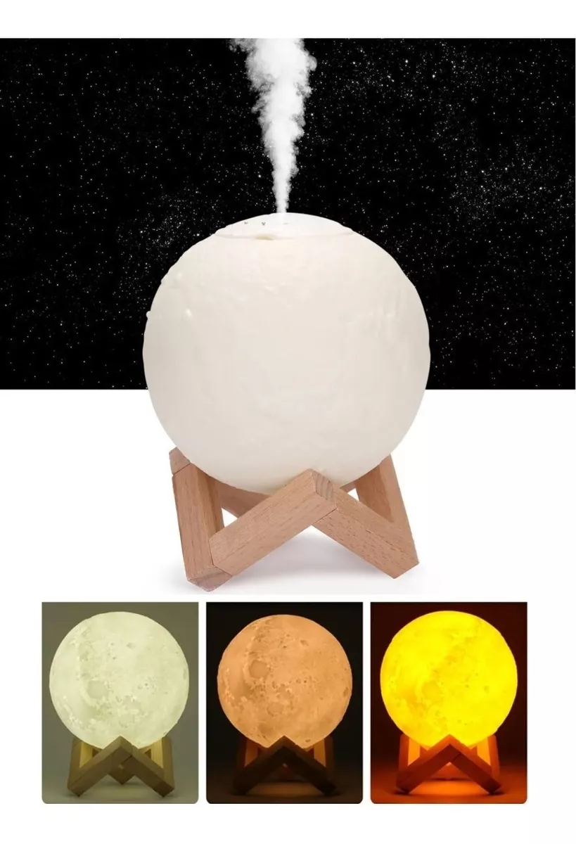 Humidificador Difusor Aromaterapia Lámpara Luna 3color 880ml
