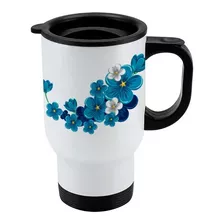 Mug Termico De Viaje Flores Azules