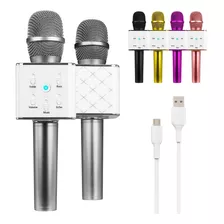 Microfono Karaoke Inalambrico Parlante Recargable Usb Color Plateado