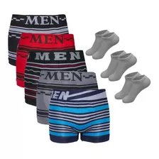 Kit 12 Cuecas Masculina Boxer Microfibra + 6 Pares Meias 