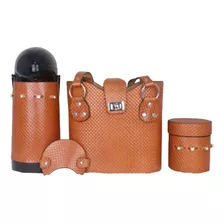 Kit Chimarrão Luxo Trice Couro Premium Bolsa Feminino 5 Pçs