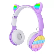 Audífonos Inalámbrico Njoytech Diadema Con Orejas Y Pop It Color Violeta