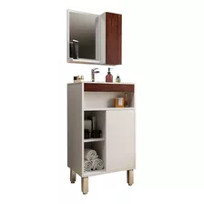 Mueble Para Baño - Con Bacha Y Espejo - Botiquin Y Estantes - Milenio - Modelo Reno - Color Blanco/marrón