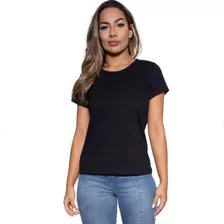 Camiseta Feminina Básica Algodão Lisa Branca Preta