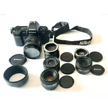 Câmera Fotográfica Analógica Nikon F-801 Af Com 4 Lentes