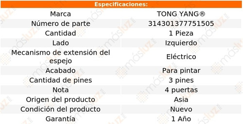 1- Espejo Izquierdo P/pintar Sentra 2020/2021 Tong Yang Foto 2