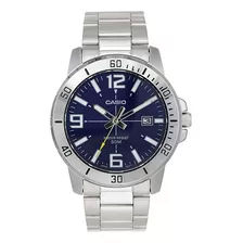 Relógio Casio Masculino Prata Preto Azul Mtp-vd01d-1evudf