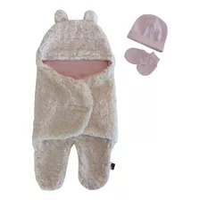 Saco De Dormir Bebê Antialérgico Urso Rosa Com Touca E Luva