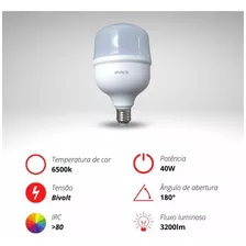 Lâmpada Led 40w Alta Pontência Bivolt E27 Branca Fria 6500k Cor Da Luz Branco-frio 110v/220v