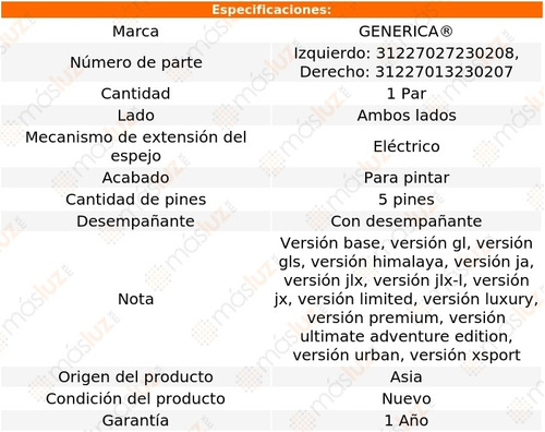 Kit Espejos Lat Elect P/pintar C/desemp Grand Vitara 06/15 Foto 2