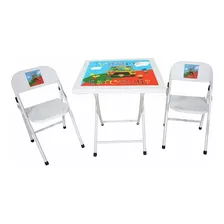 Conjunto Mesa De Ferro Infantil Dobrável Com 2 Cadeiras