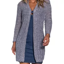 Casaquinho Feminino Tricot Cardigan Manga Longa Trico Aberto