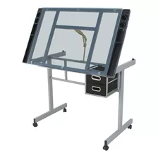 Mesa De Dibujo De Vidrio Templado Ajustable Con 4 Ruedas