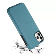 Funda Para iPhone 11 Pro Max Textura Fibra De Carbono Azul