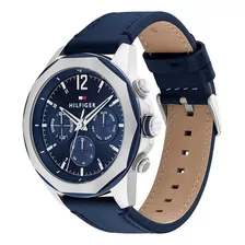 Reloj Tommy Hilfiger Cuero Hombre 1792063 Color Del Fondo Azul Color De La Malla Azul Color Del Bisel Plateado/azul