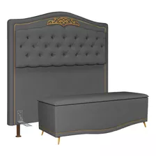 Cabeceira King 195cm Calçadeira Baú Imperial Veludo Cinza