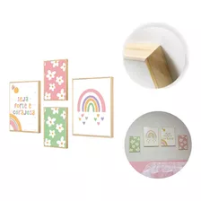 Kit 4 Quadros Decorativos Colorido Frase Menina Infantil