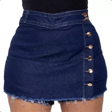 Short Saia Jeans Plus Size Feminino Com Lycra Verão Desfiado