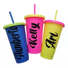 50 Vaso Reusable Personalizado 24 Oz, Fiesta Neón