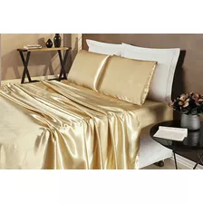 Jogo De Cama Romantic Casal 04 Peças Tecido Cetim Charmousse Cor Dourado