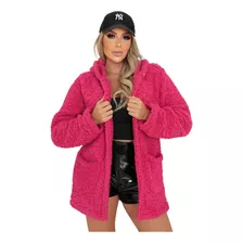 Casaco Feminino Sobretudo Teddy Pelúcia Blogueiras Inverno