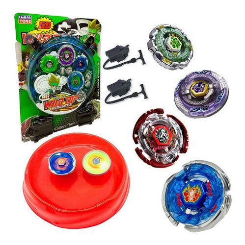 4 Beyblade Metal Led + 2 Lançador + Arena Promoção Com Luz