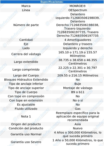 Jgo 4 Amortiguadores Gas Oespectrum Geo Tracker 96-97 Monroe Foto 3