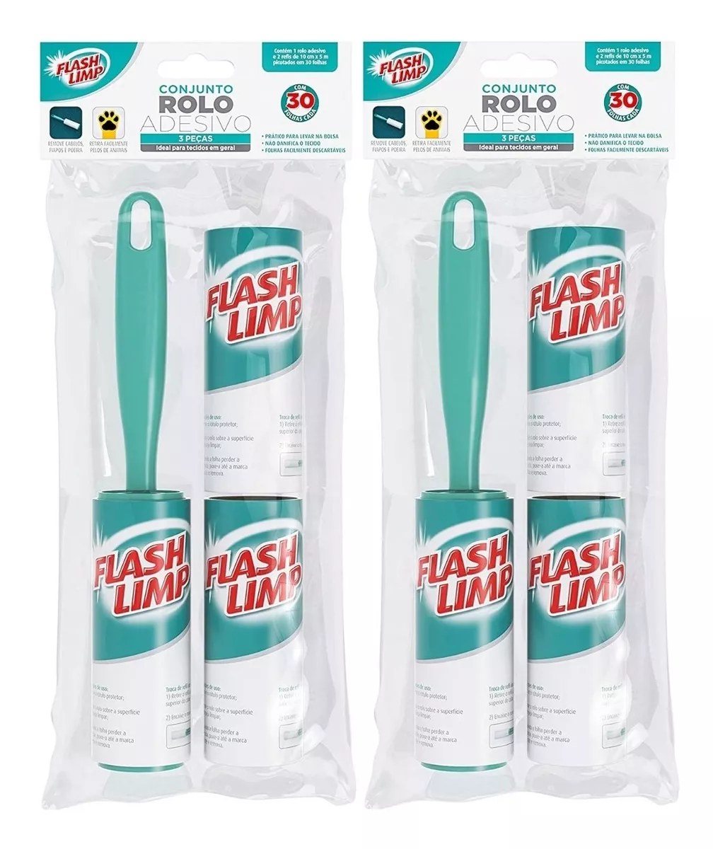 Tira Pelo De Roupa Rolo Adesivo Kit Com 2 Flash Limp