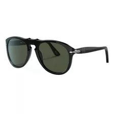 Anteojos De Sol Persol Po0649 Large Con Marco De Acetato Color Negro, Lente Verde De Cristal Clásica, Varilla Negra De Acetato