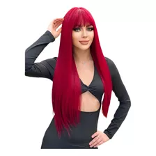 Peluca Roja Larga Flequillo Lacio Para Mujer Dama Cosplay