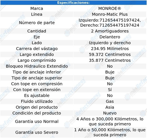 Par Amortiguadores Delanteros Monro-matic Plus W150 77-93 Foto 3