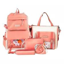 Mochila Bolsa Escolar Kawaii 5en1 Alta Capacidad Mujer Niñas