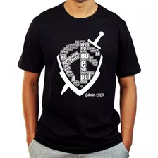 Camiseta Masculina Moda Evangélica Escudo Fé - 100% Algodão