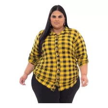 Camisa Xadrez Feminina Manga Longa Plus Size Viscolaycra 