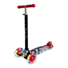 Monopatín De Pie Scooter 4 Ruedas Con Luces Graffiti Negro Y Rojo Para 3a10